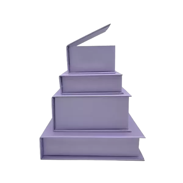 Scatola a libro rivestita in carta perlata, misure 70x70x40mm